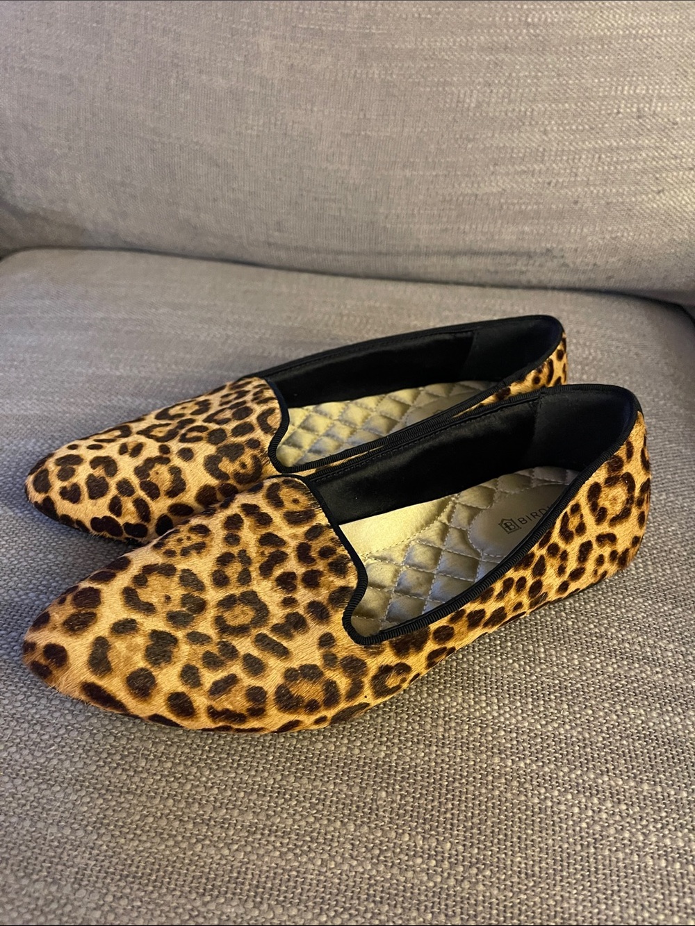 Birdies Leopard Print pony hair Slip-On Flats in Tan and Black size 6.5